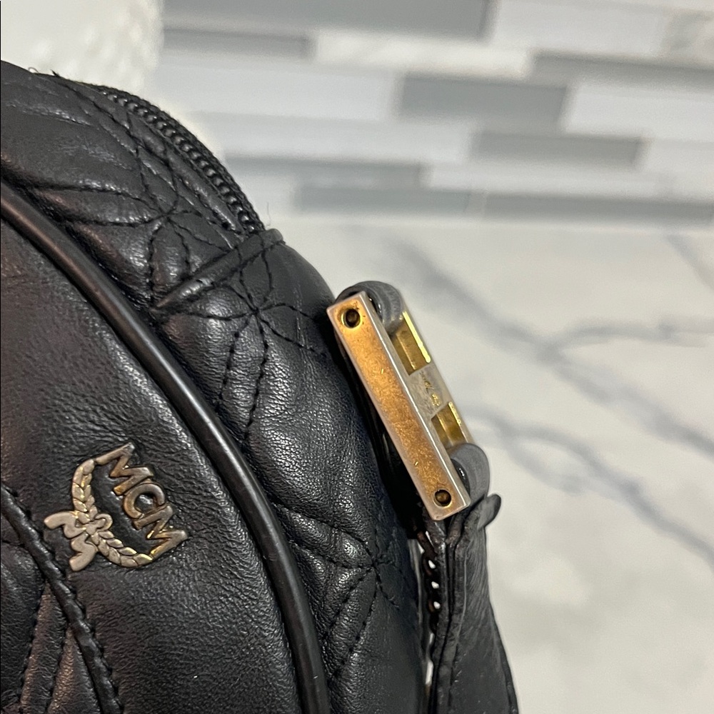 MCM Black Quilted Round Crossbody with Gold Hardware - Picture 6 of 9